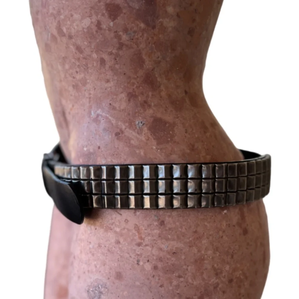 Black Manmade Grunge Style Leather Studded Belt